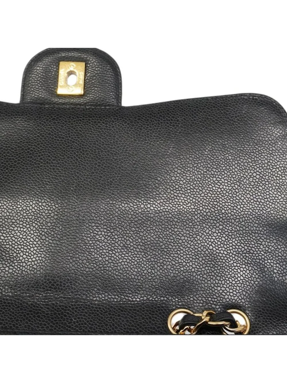 Chanel Shoulder Bag Maxi Quilted Caviar Leather Black Gold
